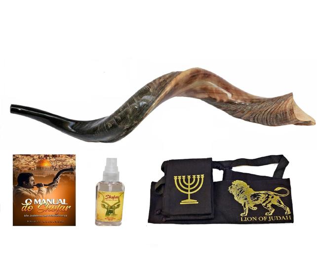 Imagem de Shofar De Chifre Antilope + Capa + Livro - 86 A 90 Cm