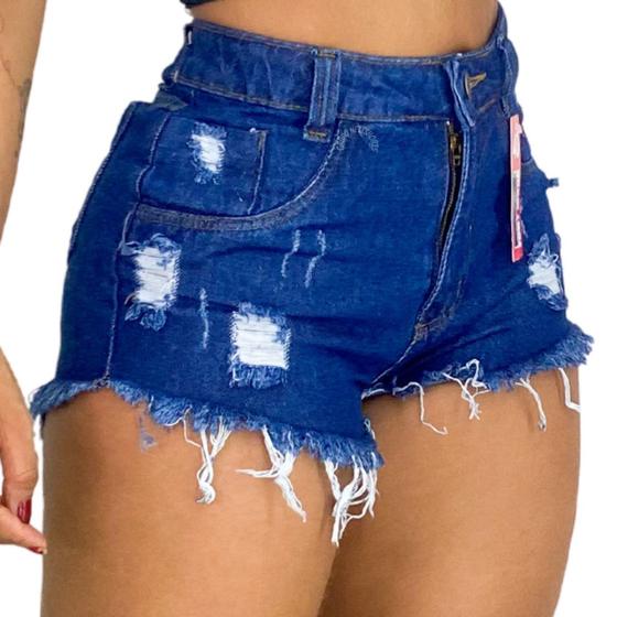 Imagem de Short Bermuda Jeans Feminino Cintura Alta Destroyed Hot Pants