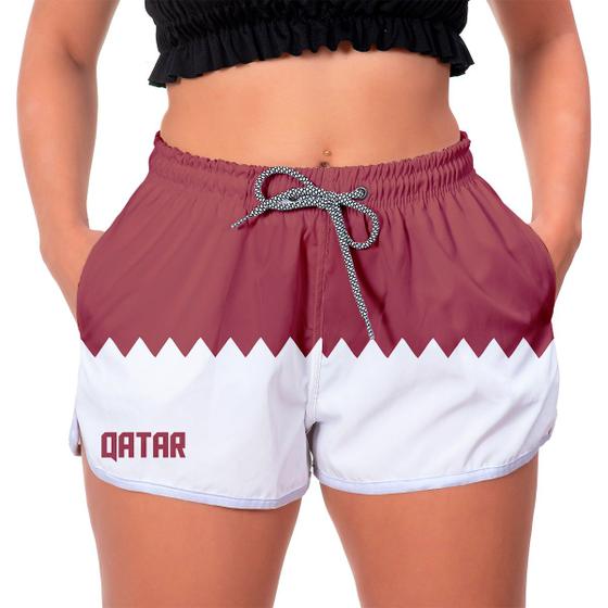 Imagem de Short Branco e Vermelho Moda Feminino Qatar 2022 Treino Run