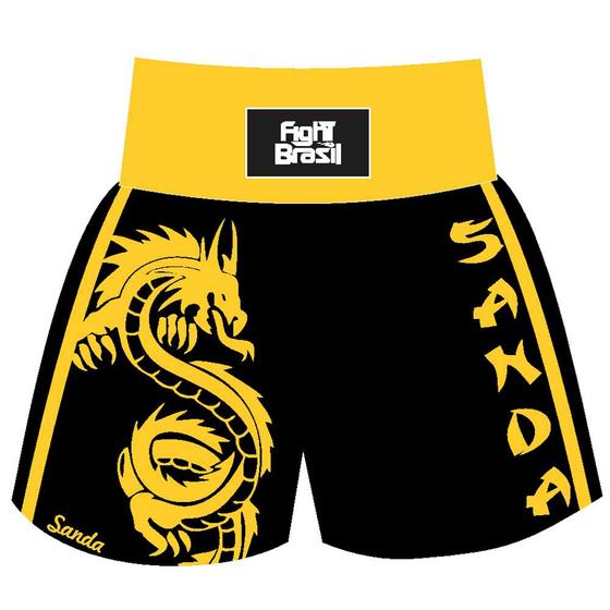 Imagem de Short Calção Boxe Chinese Dragon Sanda - Pre/Amar Fb-3007