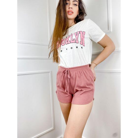 Imagem de Short canelado feminino elástico na cintura básico moda gringa