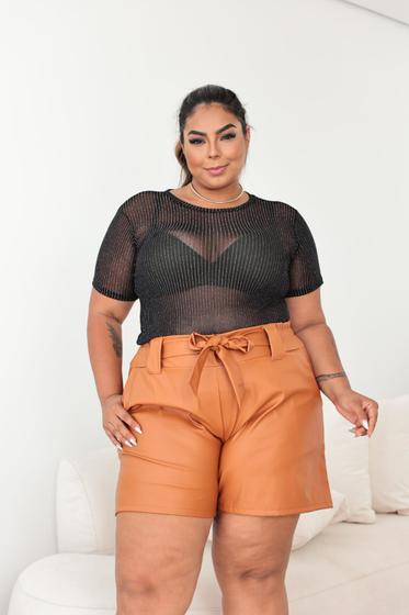 Imagem de Short Cirre Plus Size com Cinto e Bolsos material ecológico