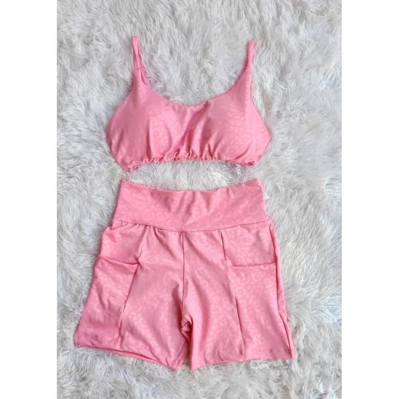 Imagem de Short Com Bolso e Top com bojo Conjunto Academia Fitness
