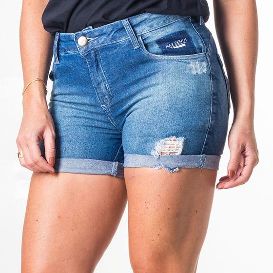 Imagem de Short Curto Jeans Feminino Destroyed Desfiado Cintura Alta