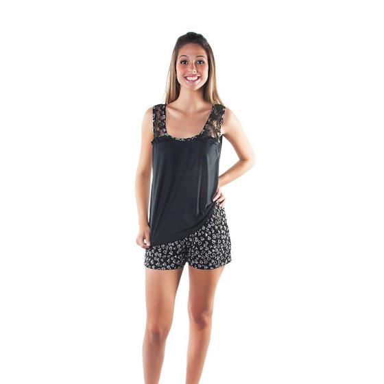 Imagem de Short Doll Feminino Elegance Estampa Com Renda