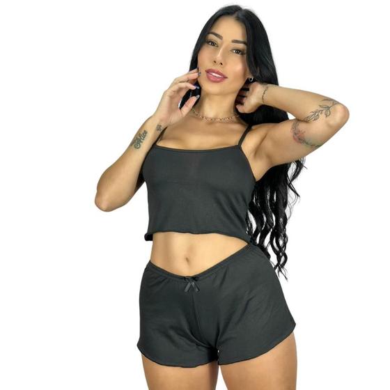 Imagem de Short doll liso suede baby doll confortável pijama feminino