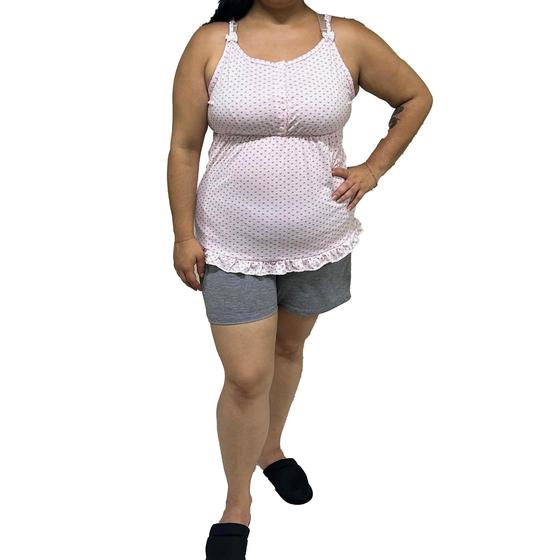 Imagem de Short Doll Plus Size Gestante Alcinha com Botões Maternidade Linda Gestante