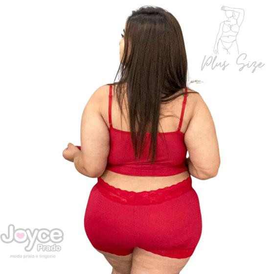 Imagem de Short Doll Plus Size Romance Vermelho Detal Renda Cós 214.06