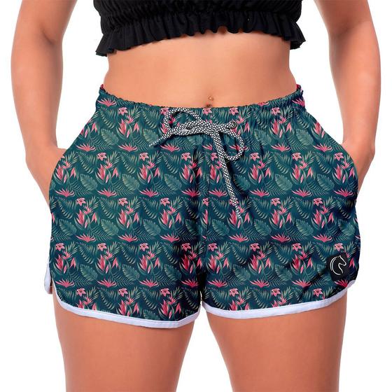 Imagem de Short Estampa Floral Academia Feminino Cós Alto Moda Praia