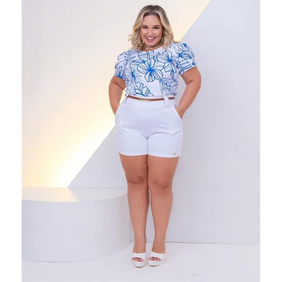 Imagem de Short Feminino Alfaiataria Plus Size Cintura Alta Com Bolso