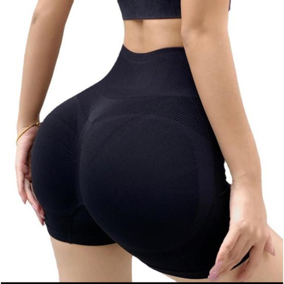 Imagem de Short Feminino Cintura Alta Modela e Realça o corpo Empina e levanta o Bumbum Plus Sem Costura p/ yoga fitness academia