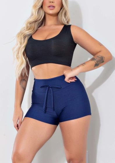 Imagem de Short Feminino Fitness Liso Com Cadarço - Azul Marinho