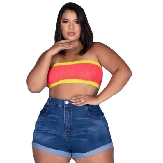 Imagem de Short Feminino Jeans Com Barra Feita Modelo Plus Size