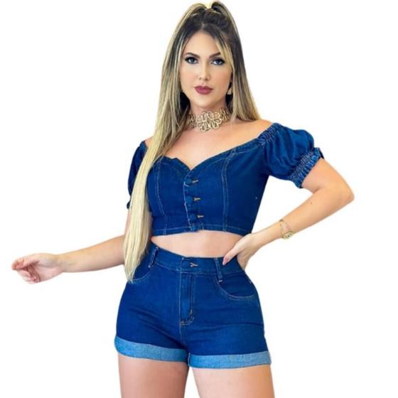 Imagem de Short Feminino Jeans + Cropped Lavagem Escura + Clara