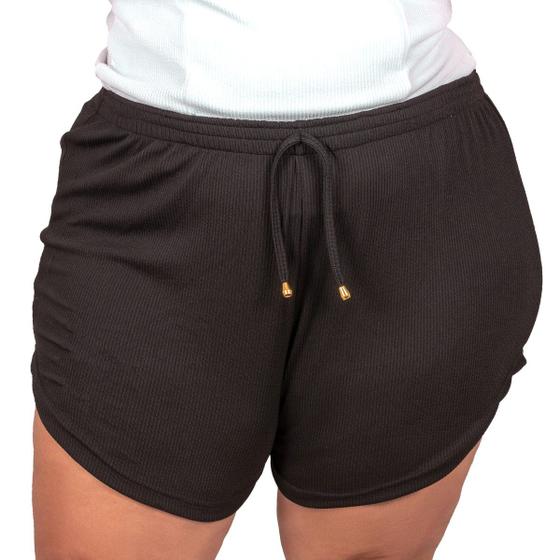 Imagem de Short Feminino Plus Size Canelado Cordão Elástico Na Cintura Alta Roupas Da Moda Feminina