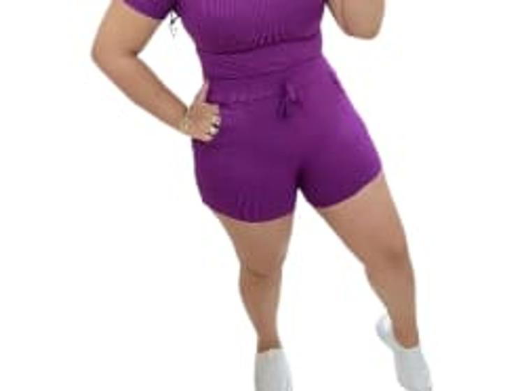 Imagem de Short feminino plus size canelado elástico na cintura tendencia