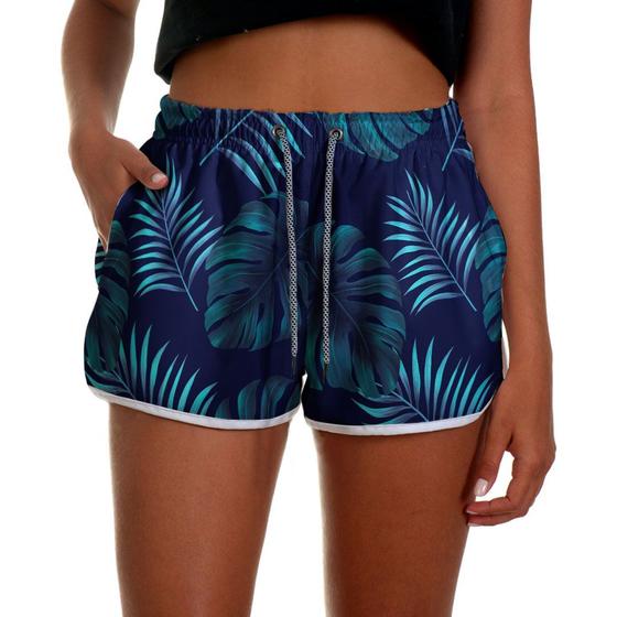 Imagem de Short Feminino Praia Verão Palmeira Azul e Verde