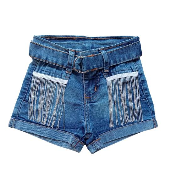 Imagem de Short Jeans com Lycra Infantil Boiadeira Ana Castela com Franjas