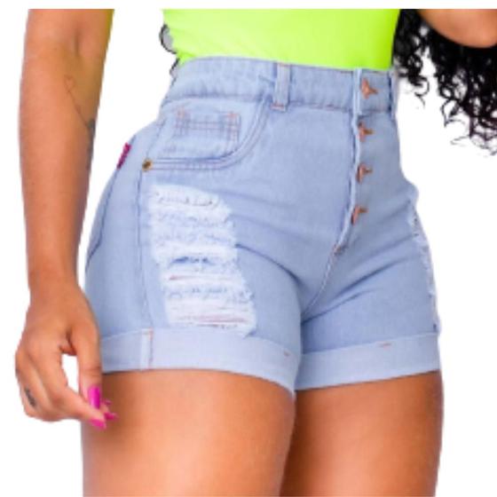Imagem de Short Jeans  Cós Alto Com Botão Feminino Adulto Verão Casual