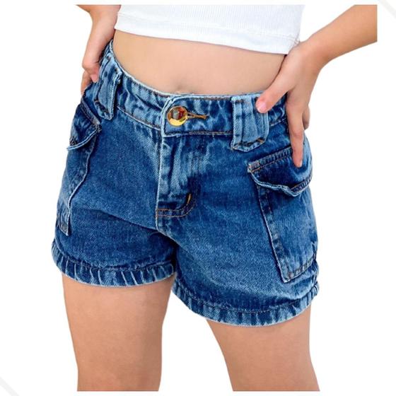 Imagem de Short Jeans Escuro Menina Infantil Criança Passeio Férias Shopping Presente Aniversário Verão Parque