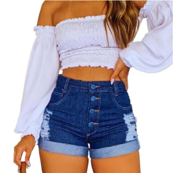 Imagem de Short Jeans Feminino bermuda destroyed Jeans cintura alta