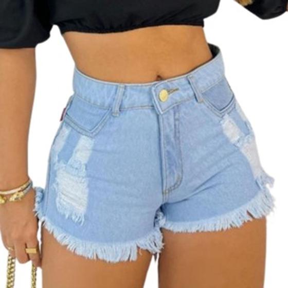 Imagem de Short Jeans Feminino bermuda destroyed Jeans curto Cintura alta shorts jeans sem Lycra