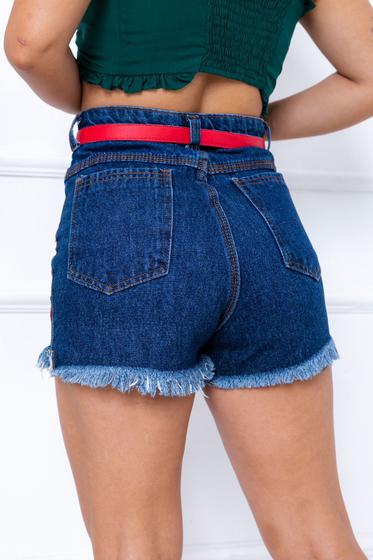 Imagem de Short Jeans Feminino Bordado Pimenta Cintura Alta Confortável
