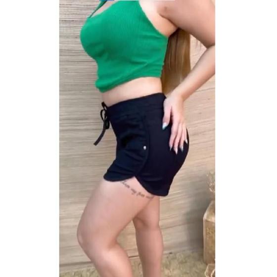 Imagem de Short Jeans Feminino Cintura Alta Com Elástico Bolsos