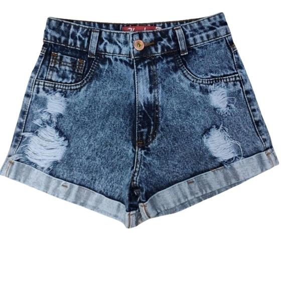 Imagem de Short Jeans Feminino cintura alta destroyed Jeans Premium Da moda Short curto