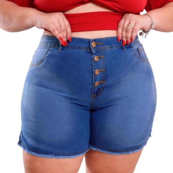 Imagem de Short Jeans Feminino Cintura Alta Elastano Bermuda Plus Size