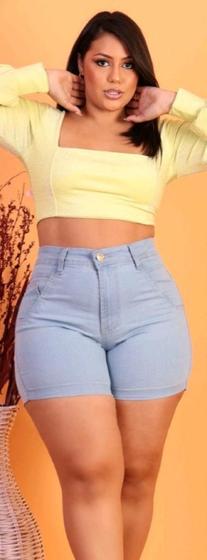 Imagem de Short Jeans Feminino Claro Plus Size Modelador Confortável Lycra Cintura Alta