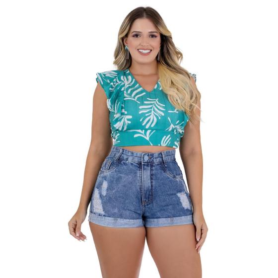 Imagem de Short Jeans Feminino Curto com Cintura Alta 