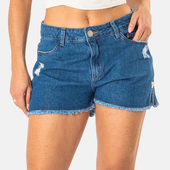 Imagem de Short Jeans Feminino Curto Desfiado Com Bolso Cintura Alta