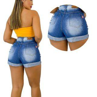 Imagem de Short Jeans Feminino destroyed Jeans Premium Da moda Short curto