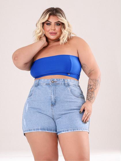 Imagem de Short Jeans Feminino Plus Size Algodão