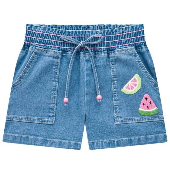 Imagem de Short Jeans Infantil Menina Belini Bordado Kukiê