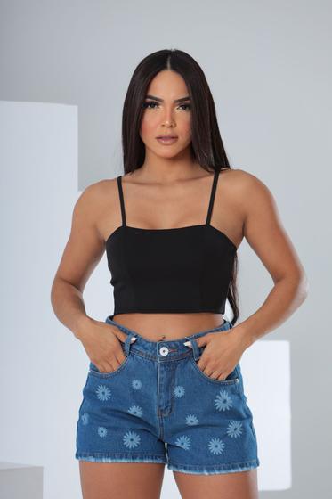 Imagem de Short jeans mom flor azul medio cintura alta