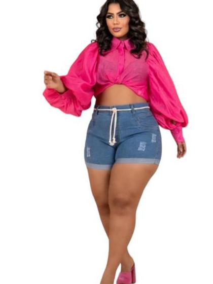 Imagem de Short Jeans Plus Size Com Cordinha Laycra Modelo VERAO 2024