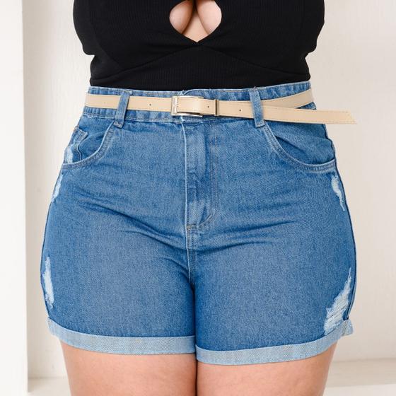 Imagem de Short Jeans Plus Size Com Estilo Tradicinal Verão Destroyer Rasgado 100 Claro Com Barra Dobrada