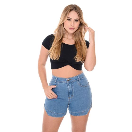 Imagem de Short jeans premium marmorizada com barra de recorte lateral