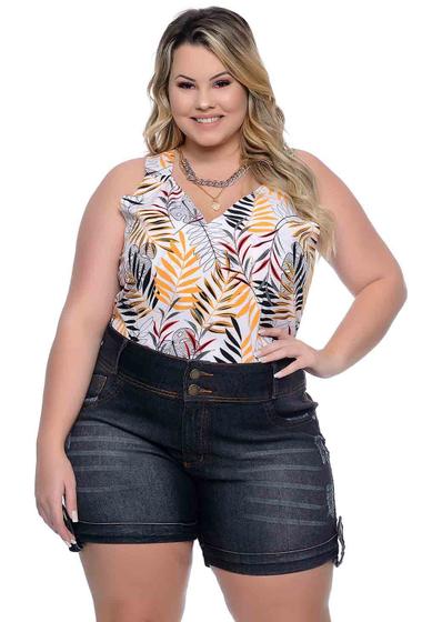 Imagem de Short Jeans Preto e Azul Plus Size Bermuda Destroyed