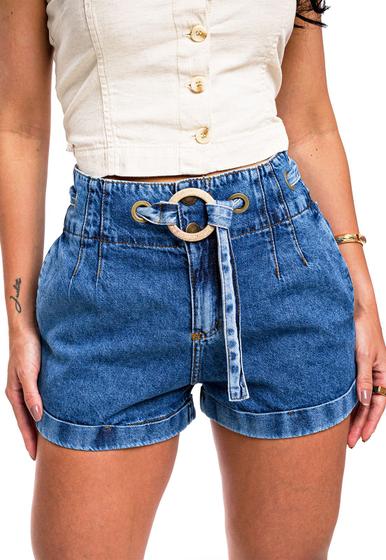 Imagem de Short Jeans Sem Elastano Com Detalhe de Faixa na Cintura 