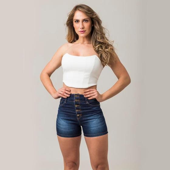 Imagem de Short Jeans Zune Feminino Botões Lavagem Escura Dia a Dia