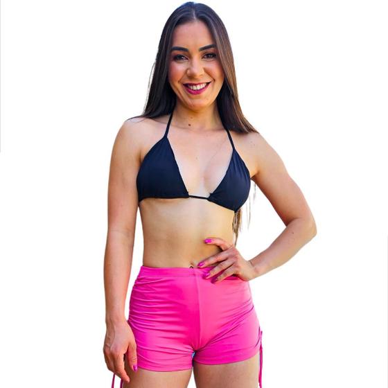 Imagem de Short Legging Fitness Curto Amarração Lateral Feminino Modela Bumbum Leg Cintura Alta Academia Caminhada Adulto