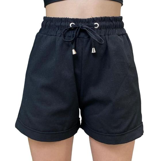 Imagem de Short Linho Feminino com Cordão e Bolso Cós Elastico Verão