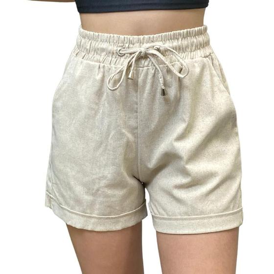 Imagem de Short Linho Feminino com Cordão e Bolso Cós Elastico Verão