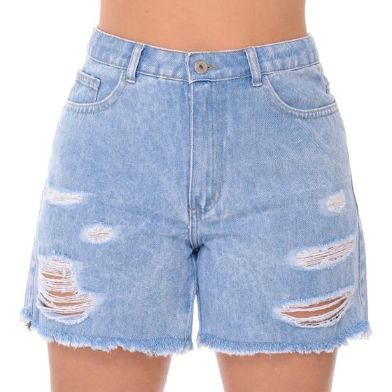 Imagem de Short Meia Coxa Jeans Feminino Bermuda Rasgada