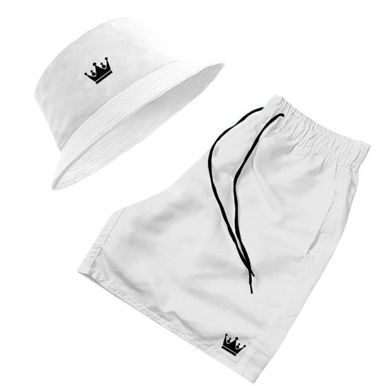 Imagem de Short Praia + Chapeu Bucket Hat Masculino Com Cordao Colorido