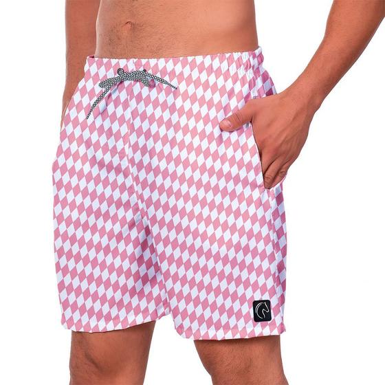 Imagem de Short Praia Masculino W2 Rosa Quadriculado Estampado Academia Treino Malhar Dia a Dia