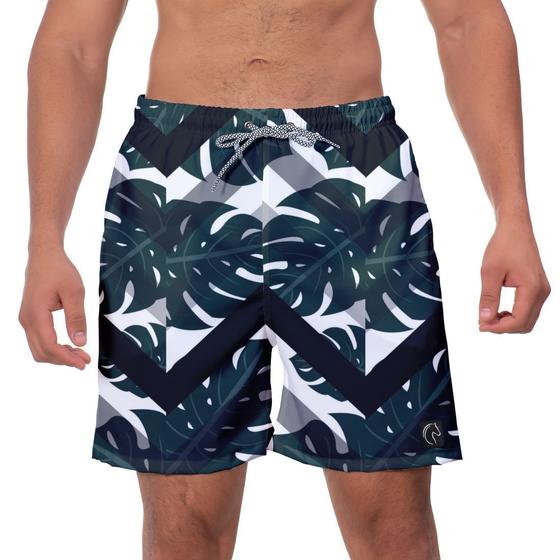 Imagem de Short Praia Premium Masculino Academia Fitness Caminhada Folhas